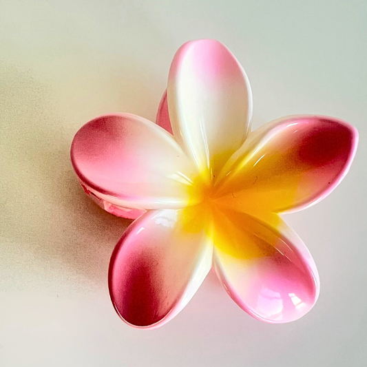 Bloem haarklip in roze, wit en geel