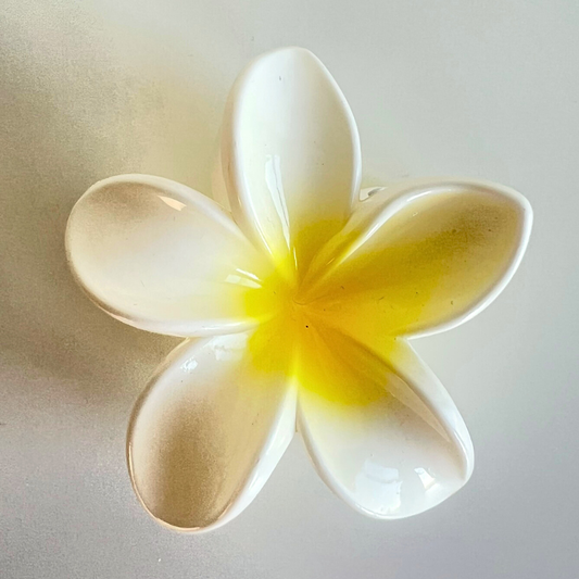 Bloem haarklip in wit met geel