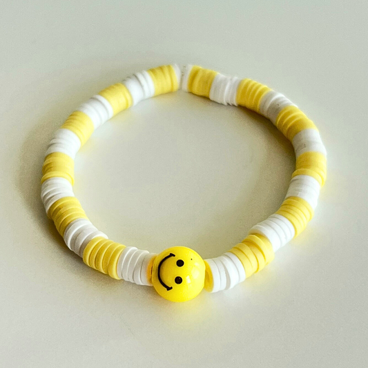 Witte & Lichtgele Katsuki Armband met Gele Smiley Kraal